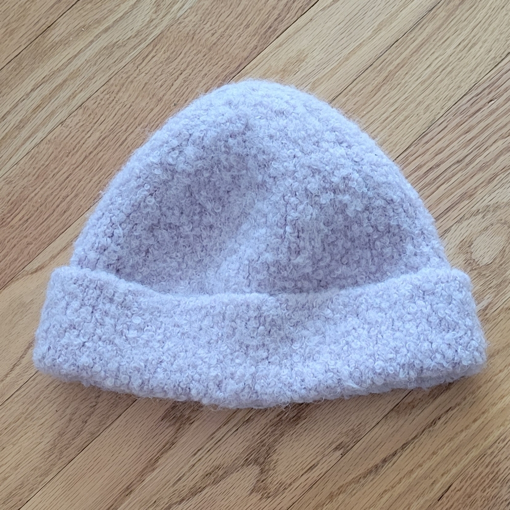Club monaco curly fuzzy wool blend knit lilac hat